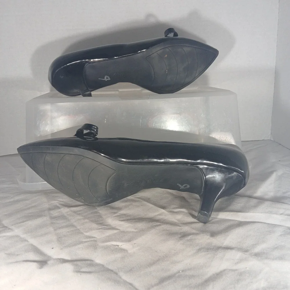 Bandolino BDIDALIE Black Patent Bow Pointed Toe Kitten‎ Heel dOrsay Pumps 8.5M